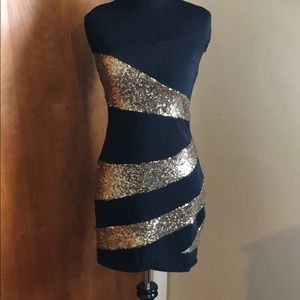 Strapless Black & Gold Sequin Danee Dress